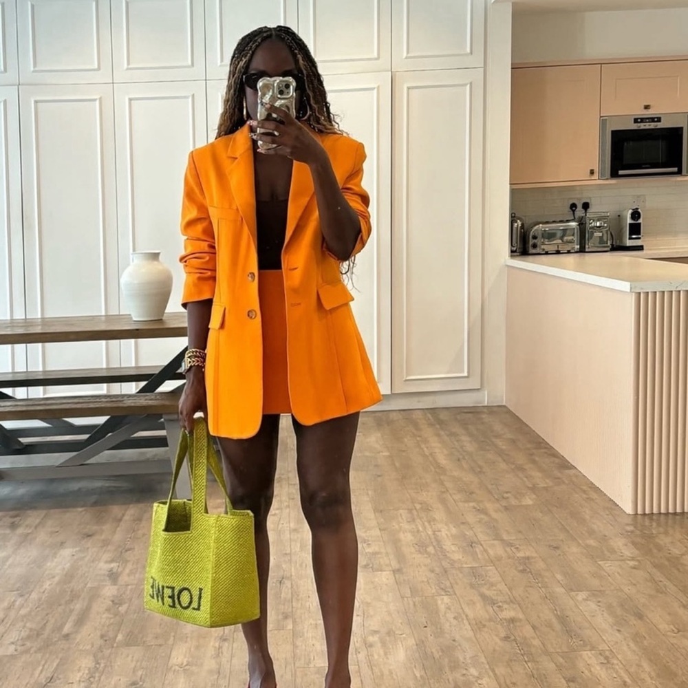 Mango orange Blazer and Skirt